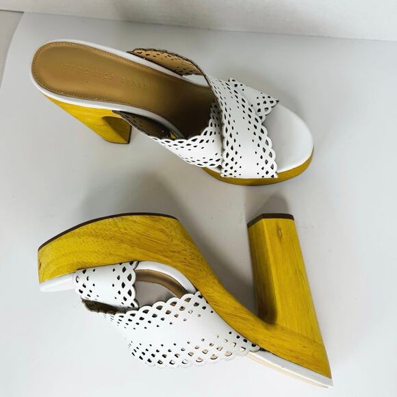 Veronica Beard White Gaynor Clog Sandal Block Heel Crisscross lasercut Strap 9.5 - Picture 3 of 10